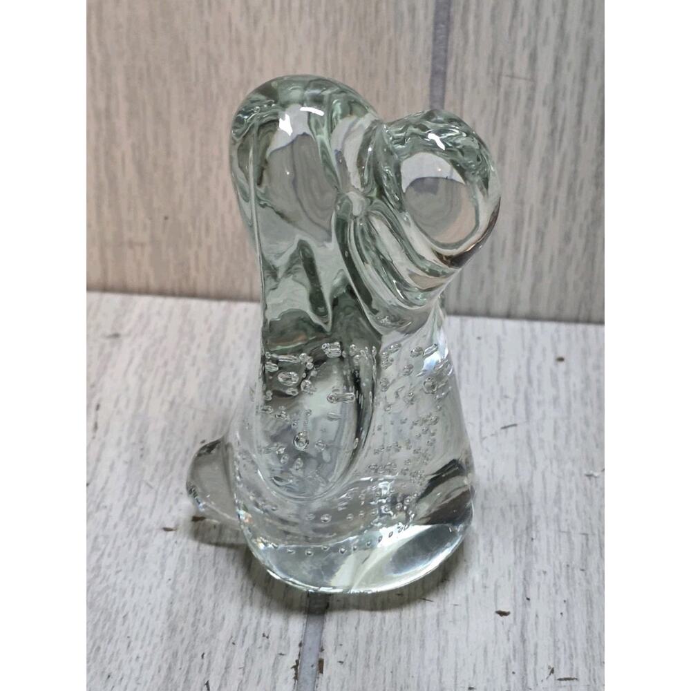 Vtg Hand Blown Art Glass Hound Dog Paperweight Controlled Bubbles Clear Puppy